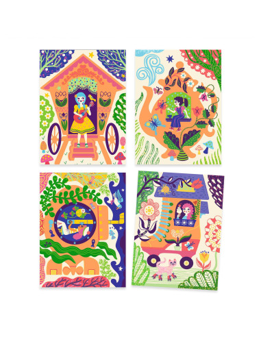 Cartes a gratter duocolor - drôles de maisons - djeco