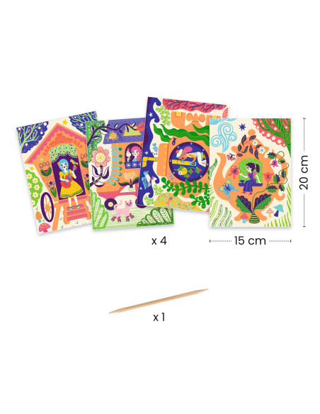 Cartes a gratter duocolor - drôles de maisons - djeco