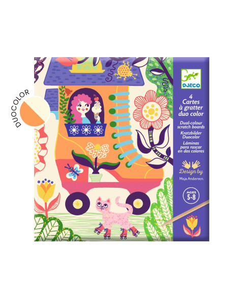 Cartes a gratter duocolor - drôles de maisons - djeco