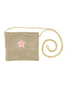 SAC BANDOUILLERE PAILLETTES OR, MOTIF ETOILE ROSE