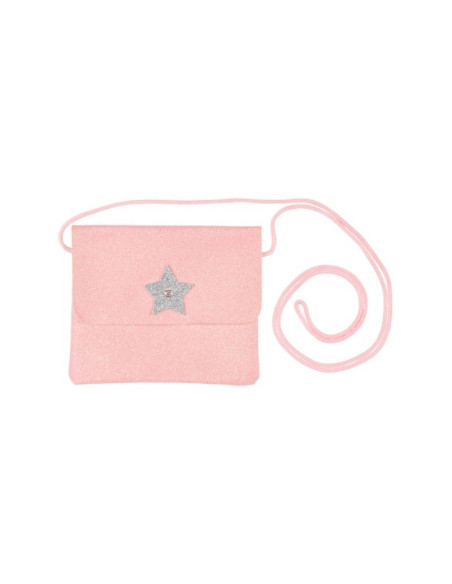 SAC BANDOUILLERE PAILLETTES ROSE PALE, MOTIF ETOILE ARGENTEE