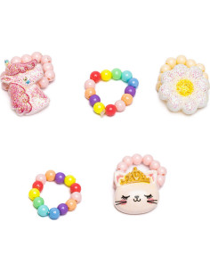 Set de 5 bagues - flower kitty unicorn rings