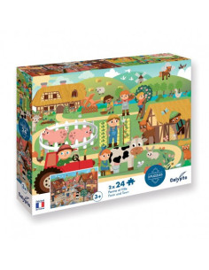 Puzzle 2 x 24 pièces - Ferme et Ville