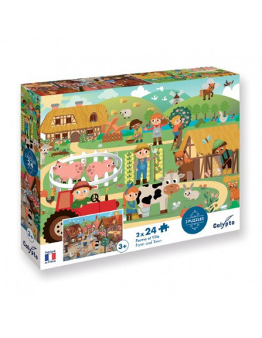 Puzzle 2 x 24 pièces - Ferme et Ville