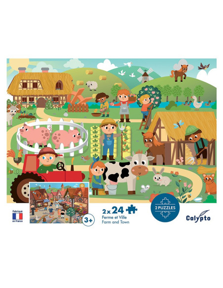 Puzzle 2 x 24 pièces - Ferme et Ville
