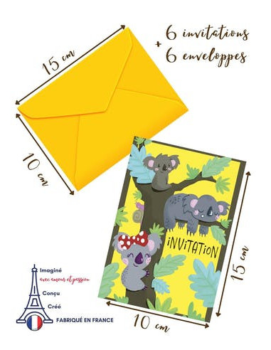 Pack 6 cartes invitation anniversaire - koala