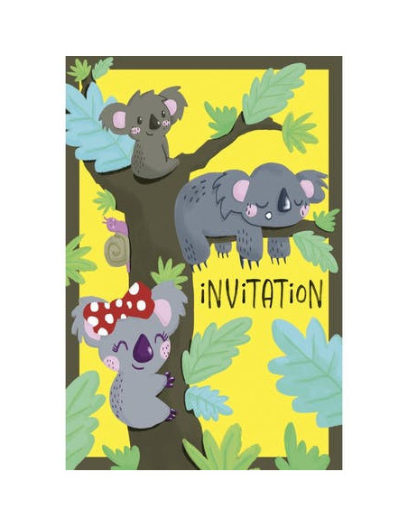 Pack 6 cartes invitation anniversaire - koala