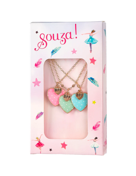 SET CADEAU BOITE BFF COLLIERS COEUR, DORE (3 PCS)