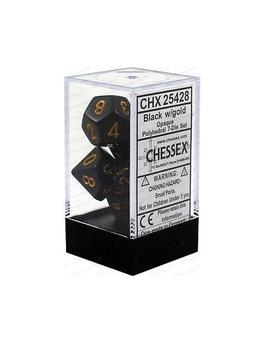 Set de 7 dés Opaque Noir/Or Chessex