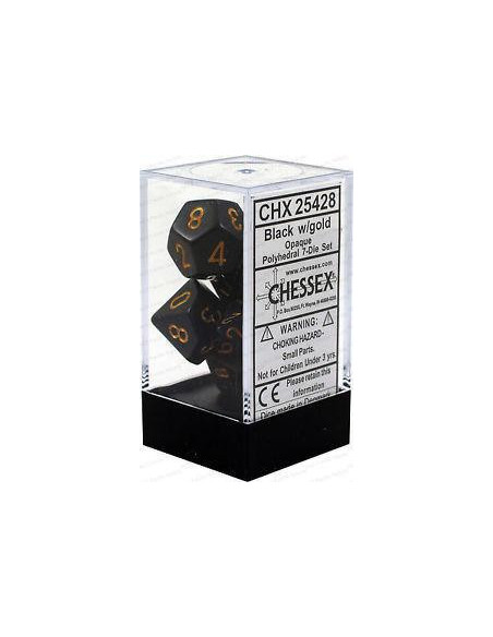 Set de 7 dés Opaque Noir/Or Chessex