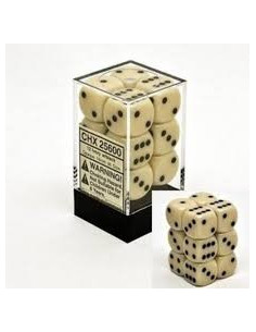 Set de 12 dés 6 Opaque Ivoire/Noir Chessex
