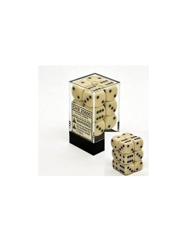 Set de 12 dés 6 Opaque Ivoire/Noir Chessex