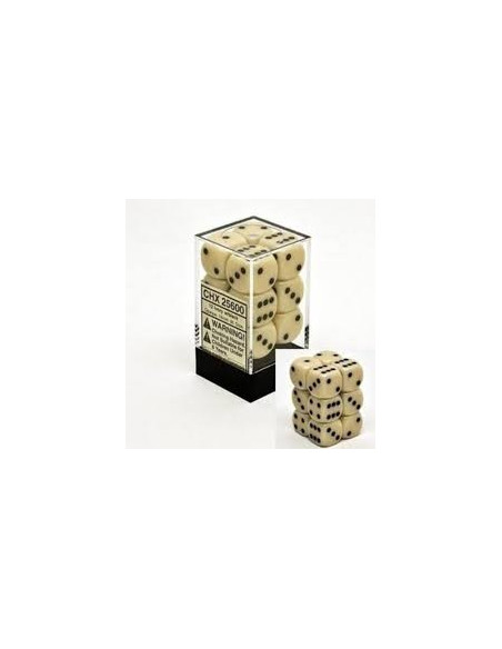 Set de 12 dés 6 Opaque Ivoire/Noir Chessex