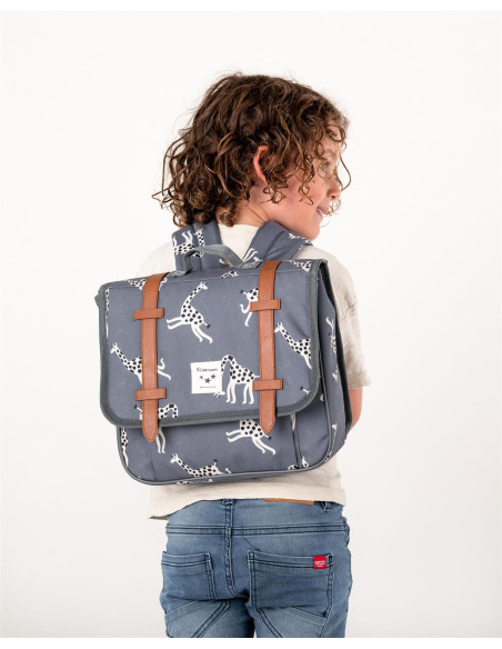 Cartable enfant girafes - bleu jean