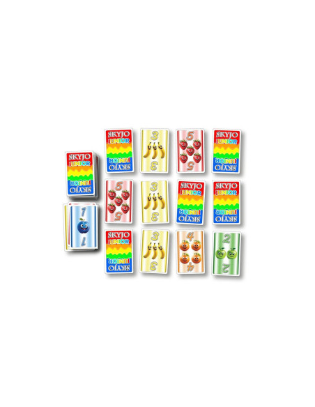 Partie de Skyjo Junior en famille - Disposition des cartes en 3 colonnes de 4 cartes