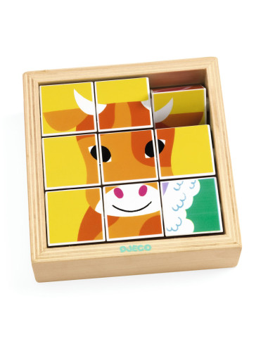 9 cubes puzzle bois - animoroll - djeco
