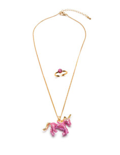 Set bague et collier - Glitter Pink licorne