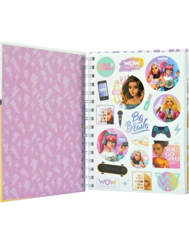 Carnet a5 couverture cartonnée et stickers - wow generation