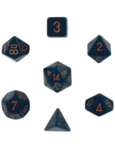 Set de 7 dés - opaque - bleu gris/or