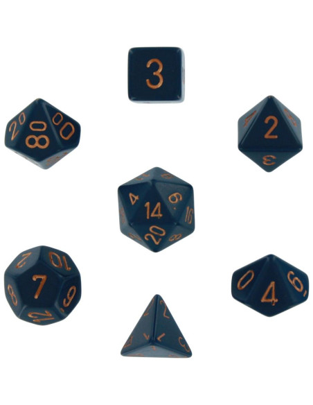 Set de 7 dés - opaque - bleu gris/or