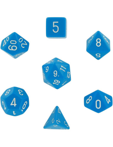 Set de 7 dés - opaque - bleu clair/blanc