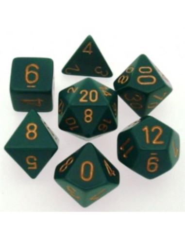 Set de 7 dés - opaque - vert gris/or