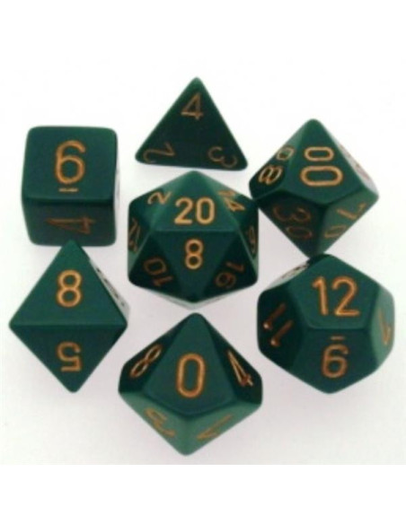 Set de 7 dés - opaque - vert gris/or