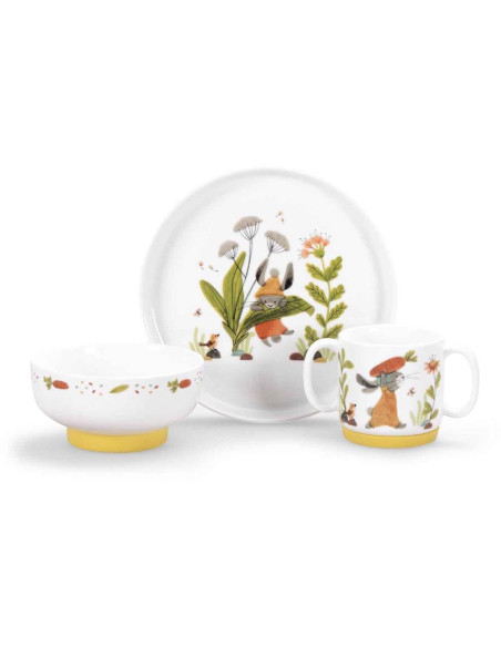 Set vaisselle porcelaine Trois petits lapins
