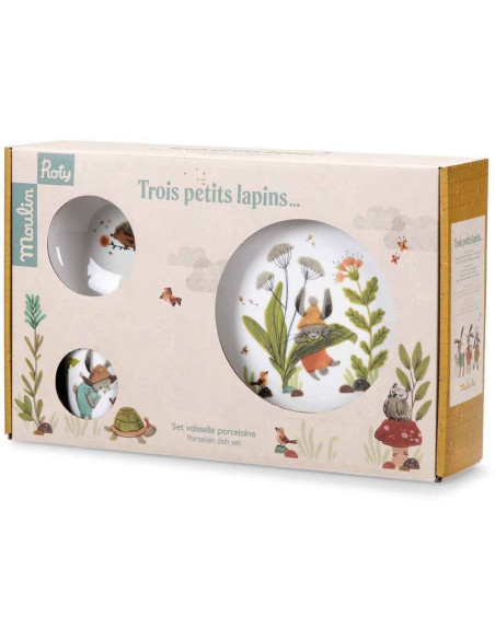 Set vaisselle porcelaine Trois petits lapins