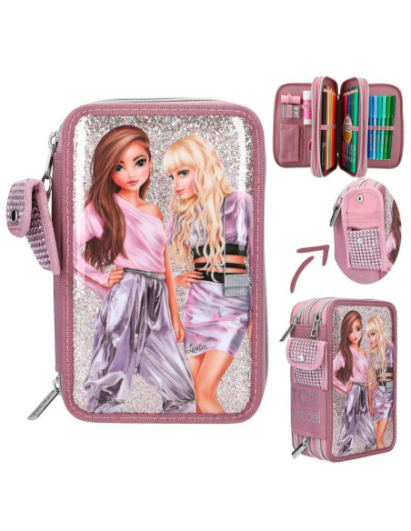Topmodel trousse à crayons triple avec paillettes glitter queen