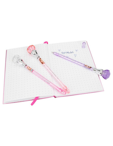 Topmodel stylo à bille avec lumière glitter queen