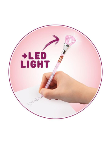Topmodel stylo à bille avec lumière glitter queen