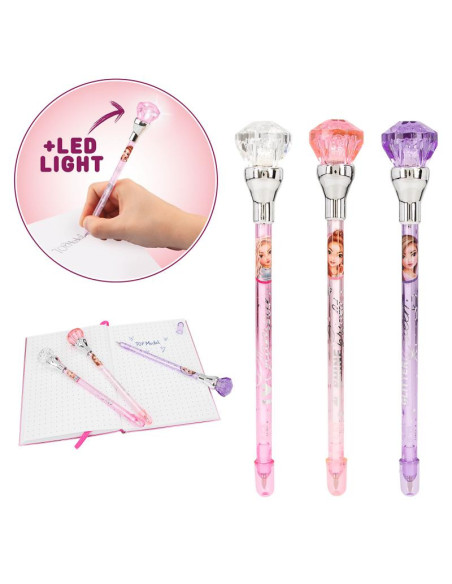Topmodel stylo à bille avec lumière glitter queen