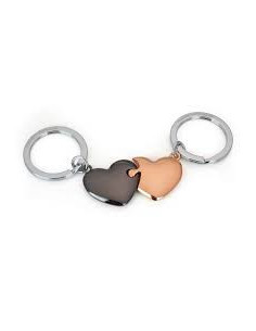 PORTE-CLES DUO DE COEURS NOIR ET ROSE GOLD