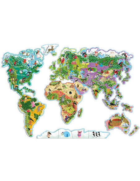Ma carte du monde magnétique en puzzle - je découvre le monde avec loup