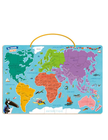 Ma carte du monde magnétique en puzzle - je découvre le monde avec loup