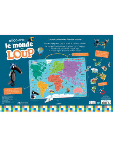 Ma carte du monde magnétique en puzzle - je découvre le monde avec loup