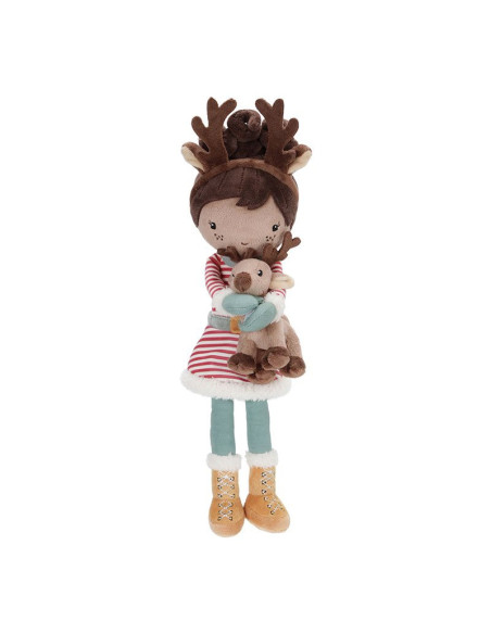 Poupée de Noël Evi avec renne 35 cm : duo magique