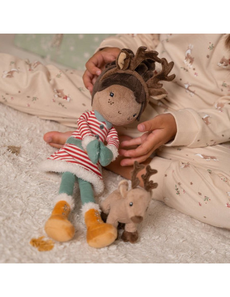Poupée de Noël Evi avec renne 35 cm : duo magique