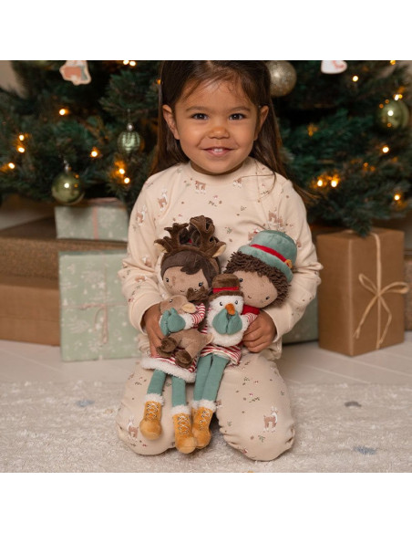 Poupée de Noël Evi avec renne 35 cm : duo magique