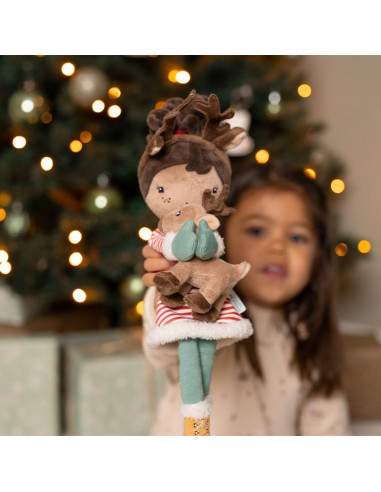 Poupée de Noël Evi avec renne 35 cm : duo magique