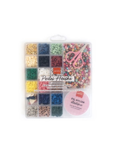 Boîte de 16 couleurs de perles heishi 6 mm - nature - la petite epicerie