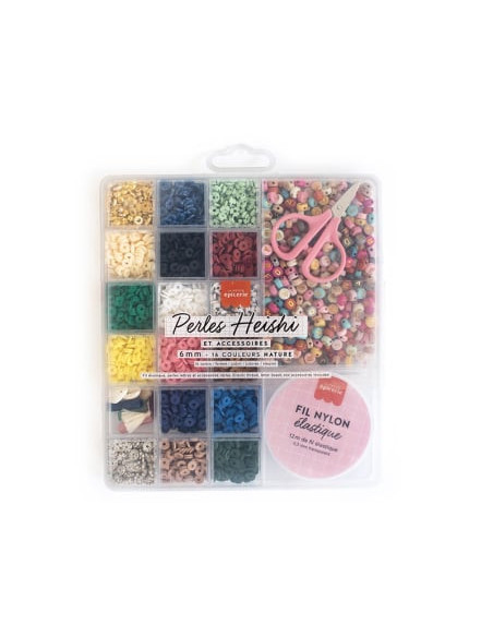 Boîte de 16 couleurs de perles heishi 6 mm - nature - la petite epicerie