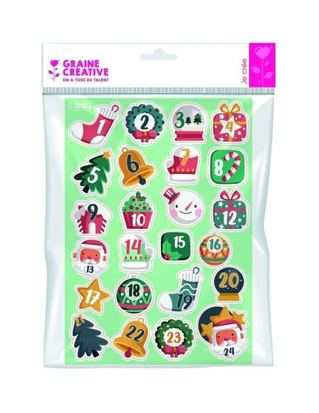 Planche a4 - 24 stickers de l'avent happy christmas