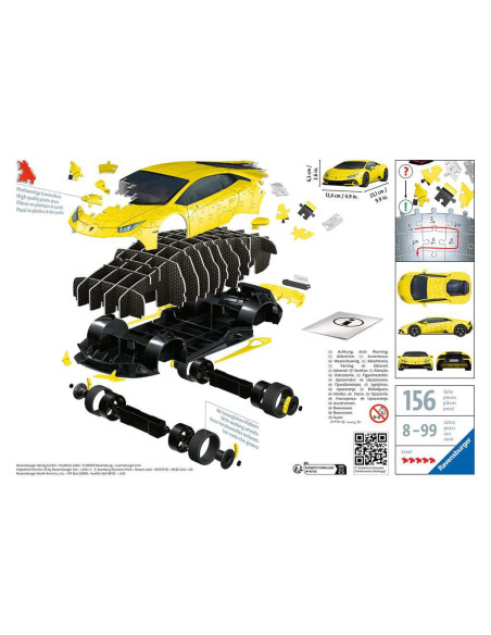 Ravensburger - Puzzle 3D Véhicules - Lamborghini Huracan Evo édition jaune avec grille de construction