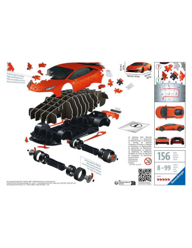 Ravensburger - Puzzle 3D Véhicules - Lamborghini Huracan Evo Edition orange avec grille de construction
