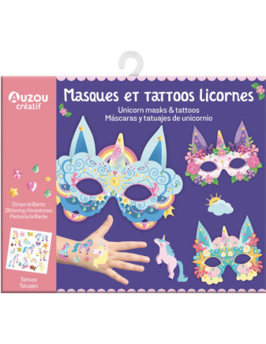 Ma pochette d'artiste - masques et tattoos licornes