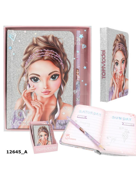 Topmodel carnet de notes avec crayon glitter queen