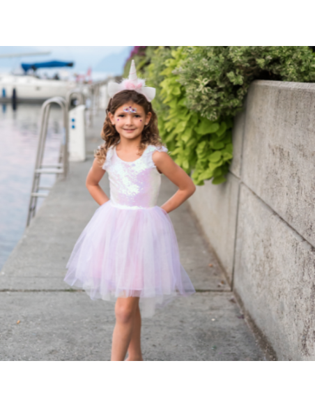 Robe Licorne Dreamy rose et brillant avec coiffe