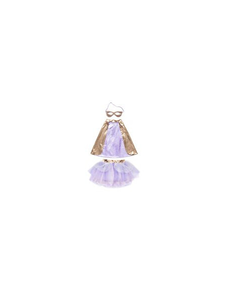 Set de super-héroïne, tutu/cape/masque, or/lila, taille 4-6 ans